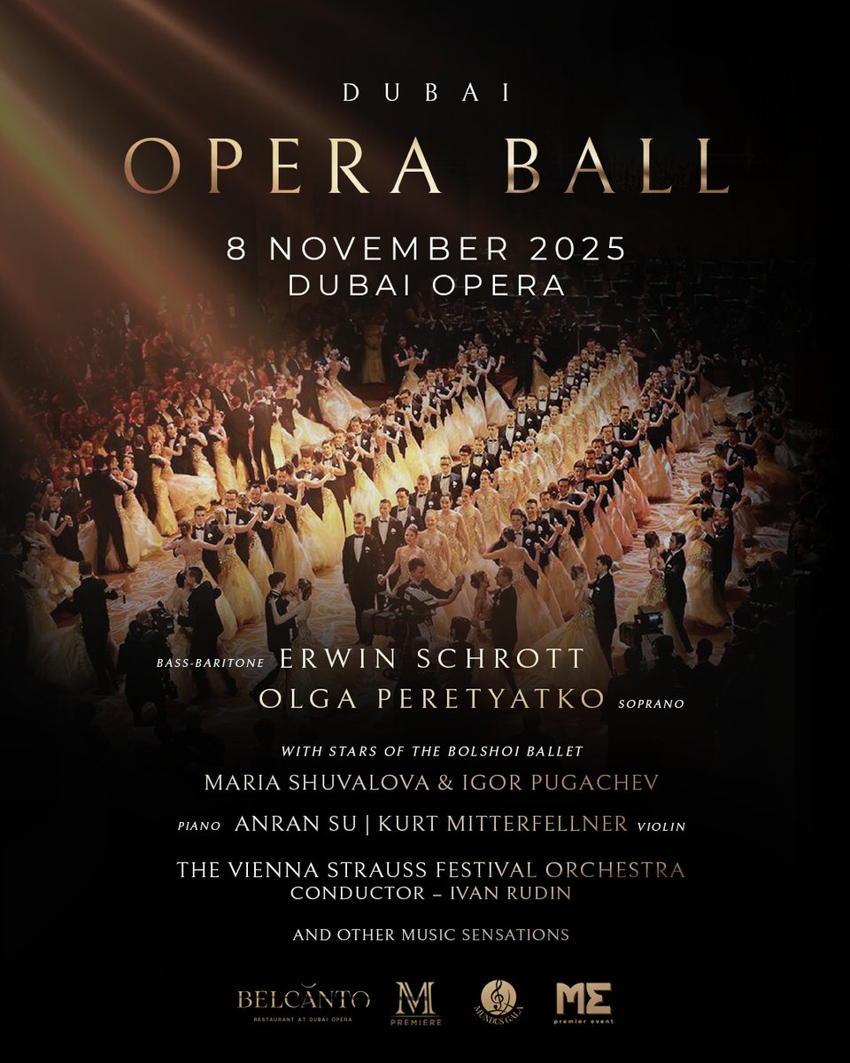 DubaiOpera's tweet image. An evening of grandeur awaits.
The Dubai Opera Ball returns on 8 November 2025, bringing the elegance of Vienna to Dubai.
Featuring Erwin Schrott, Olga Peretyatko, and the Vienna Strauss Festival Orchestra.
🎟️ Book now: dubaiopera.com