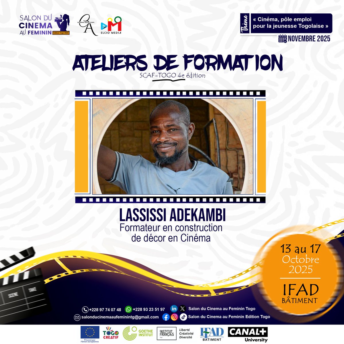 Scaf_Tg's tweet image. Lassissi ADEKAMBI, Menuisier pro depuis 20+ ans au Togo, il allie expertise en mobilier sur mesure et décors cinéma. 

🎬 Sa mission : former les jeunes aux techniques de menuiserie et aux exigences des décors de tournage.

#SCAF #Edition4 #Formation #Cinema #Togo #IfadBatiment