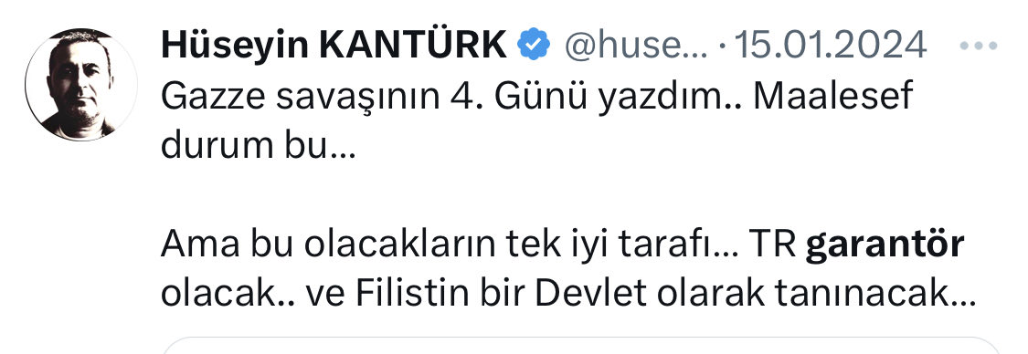 Bugün tarihi bir gün…

Ocak 2024 de yazdığımız şey gerçekleşti..

Hem Filistin dünyanın neredeyse tamamı tarafından tanınır hale geldi…

Hem de Türkiye 🇹🇷 Gazze de garantör oldu.. 

Ne söyledik…

Bırakın Hızır işini yapsın…