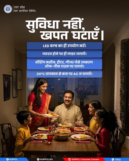 pvvnlghaziabad's tweet photo. अच्छी सुविधा के लिए बिजली की खपत को सीमित करना ही समझदारी है। सोच-समझकर उपकरणों का उपयोग करें, ताकि ऊर्जा का संतुलन बना रहे और खर्च भी हो नियंत्रित।
#UPPCL #SaveElectricity #SmartEnergyUse
CMOffice,UP
A K Sharma https://t.co/L1WCuLcJoQ