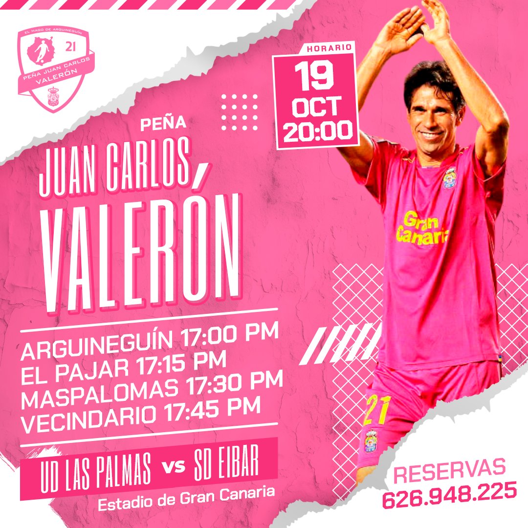 🏆 <a href="/LaLiga2/">LALIGA HYPERMOTION</a> - 10ª Jornada
📅 DOM 19/10/2025
🕒 20:00 h.
🏟️ Estadio de Gran Canaria
🆚 <a href="/UDLP_Oficial/">UD Las Palmas</a> vs <a href="/SDEibar/">SD Eibar</a> 

🚍 Guagua Peña Juan Carlos Valerón

Toda la información en nuestra web bit.ly/LPAvsEIB

#JuanCarlosValerón #ElMagodeArguineguín 🎩⚽️2⃣1⃣💛💙