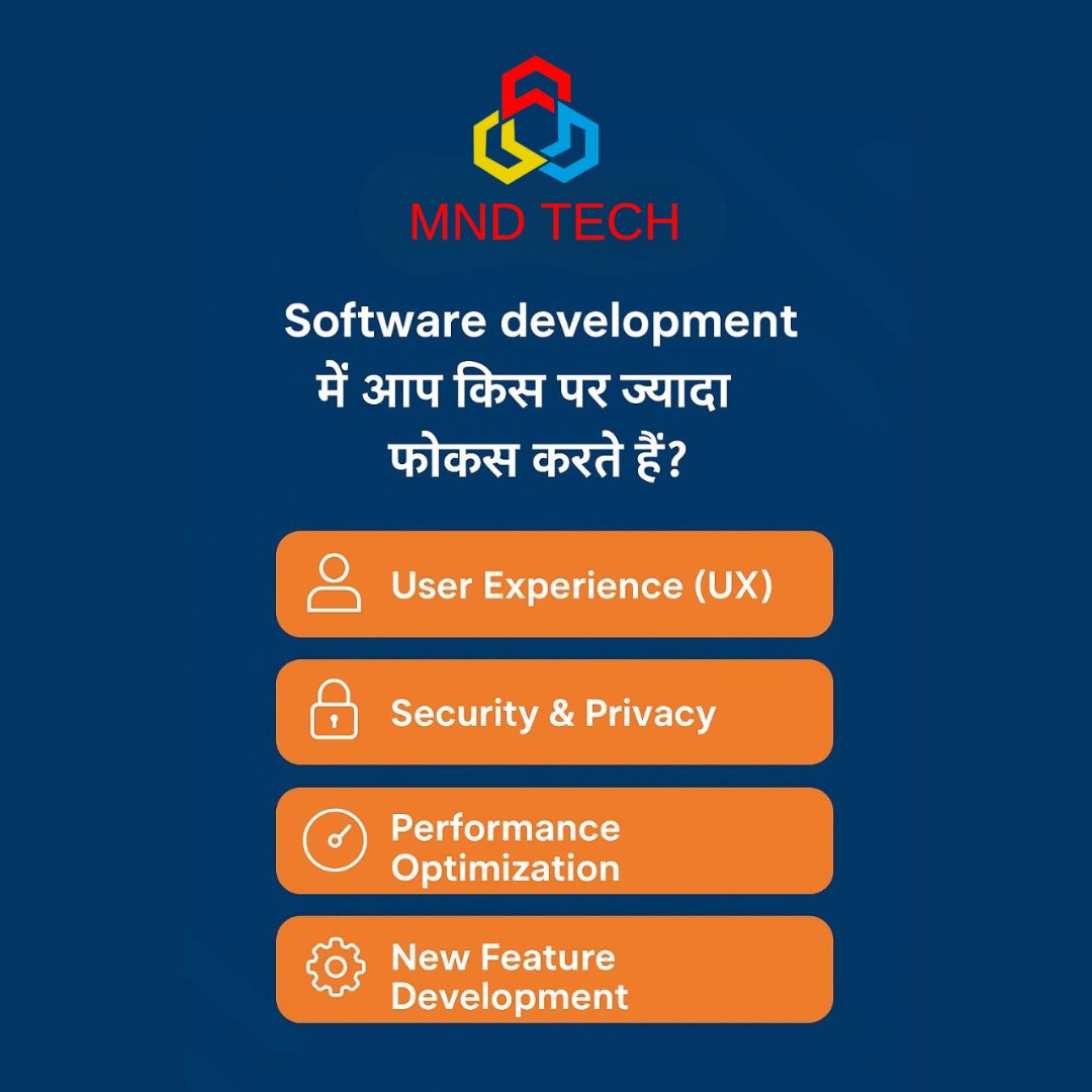 mnd_tech's tweet image. In software development, what do you focus on the most?

User Experience (UX)

Security &amp;amp; Privacy

Performance Optimization

New Feature Development
Call Us
+91- 093044 54694
mndtechsolutions.com
Address:A-18,Mahipalpur, Delhi,
#MNDTech #itservices #mndsoftwares