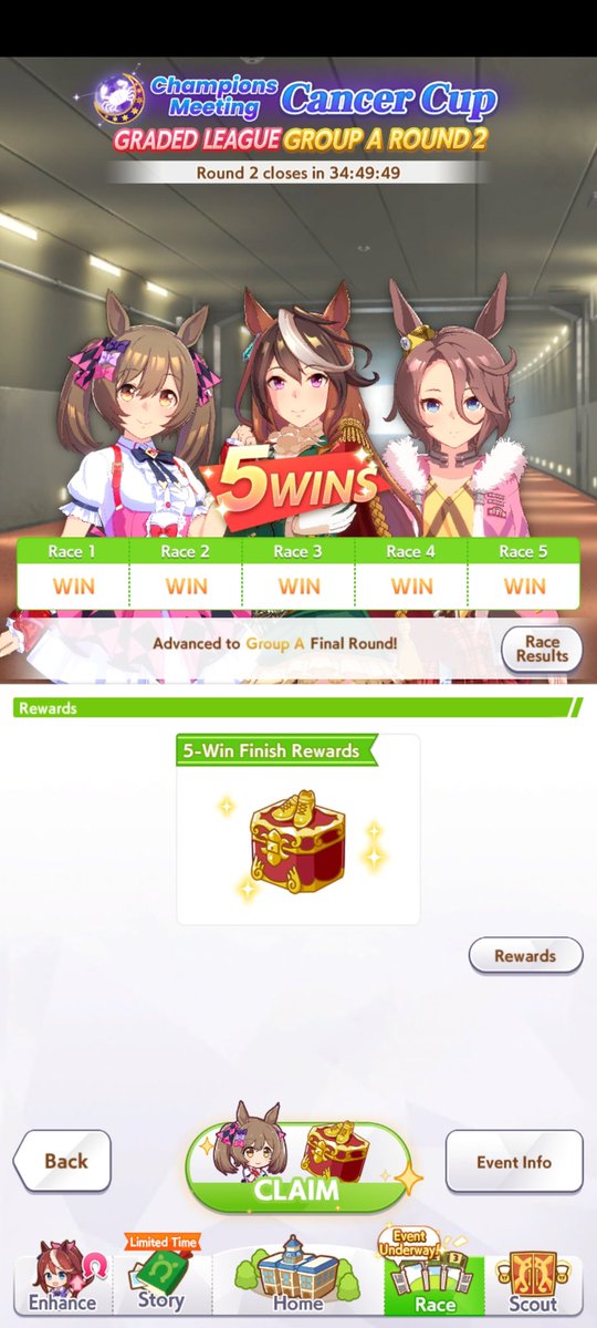 Viveiros96's tweet photo. I'm sorry! I wasn't familiar with your game. Cancer Cup so far. #umamusume https://t.co/ZxCvc5Vf2i