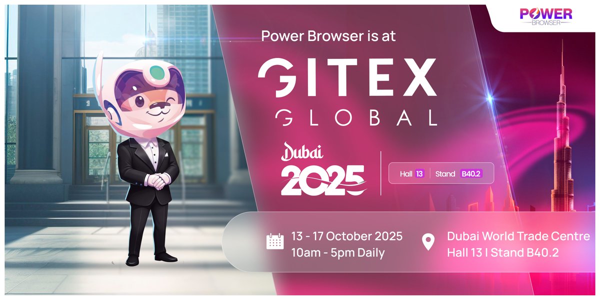 PowerBrowser's tweet image. Dubai, the POWER is already ON! ⚡️

The Power Team has officially kicked off an exciting week at @GITEX_GLOBAL 2025

📍 Dubai World Trade Centre

⏰ Happening Now,  book a meet now– globussoft.com/gitex-2025/

Come meet us, explore what’s next, and experience browsing redefined. 👊