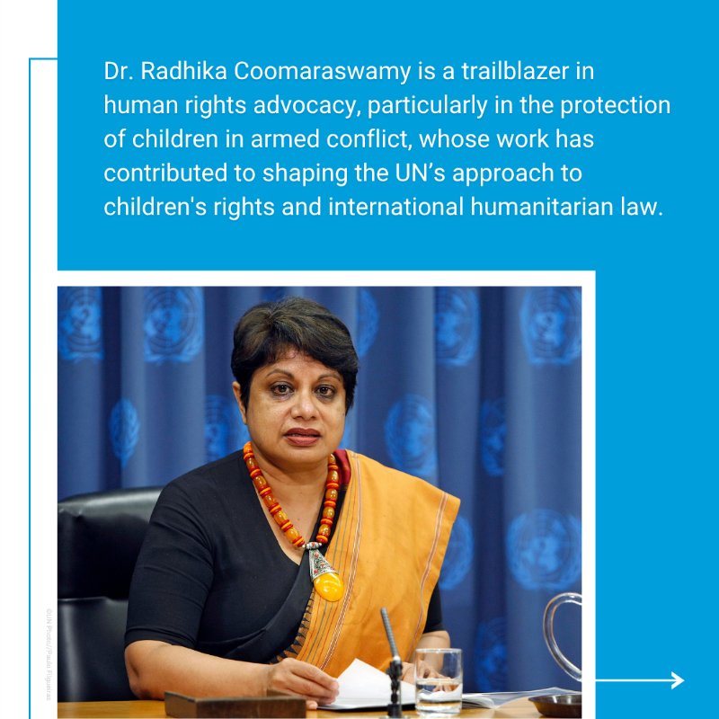 UNSriLanka's tweet photo. One of the many Sri Lankans of the UN🇺🇳, Dr. Radhika Coomaraswamy is a human rights advocate who has helped strengthen UN’s capacity to protect vulnerable populations, hold perpetrators accountable & inform policy that continues to make a lasting impact.
#OurUN #අපේUN #எங்கள்UN