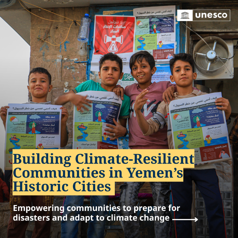 UNESCO_GCCYemen's tweet photo. On #DRRDay, UNESCO celebrates the power of preparedness&amp; community resilience. With support from @JapanGov, @UNESCO has strengthened disaster preparedness in #Yemen’s historic cities, helping protect lives, livelihoods&amp; cultural heritage from the growing impacts of #ClimateChange
