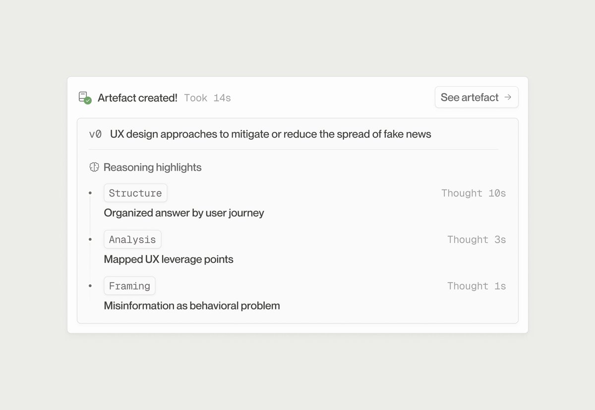 WIP - in-chat artefact generation component for an AI product