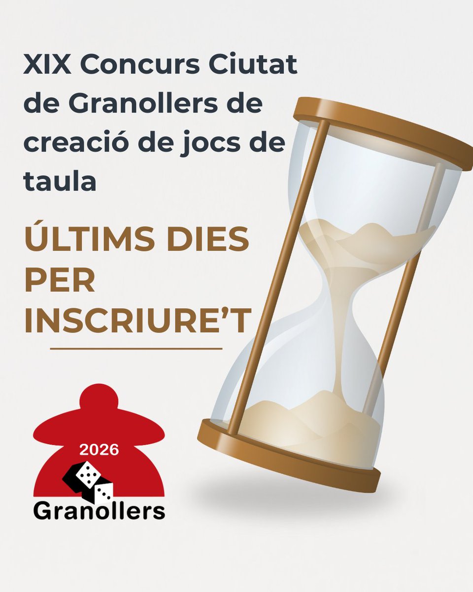 ⏰ ¡Últimos días para inscribirte en el XIX Concurso Ciutat de Granollers de creación de juegos de mesa!
El plazo termina el 29 de octubre a las 23:59.
👉 Consulta las bases y el formulario en: ascensio.cat/concurs-ciutat…