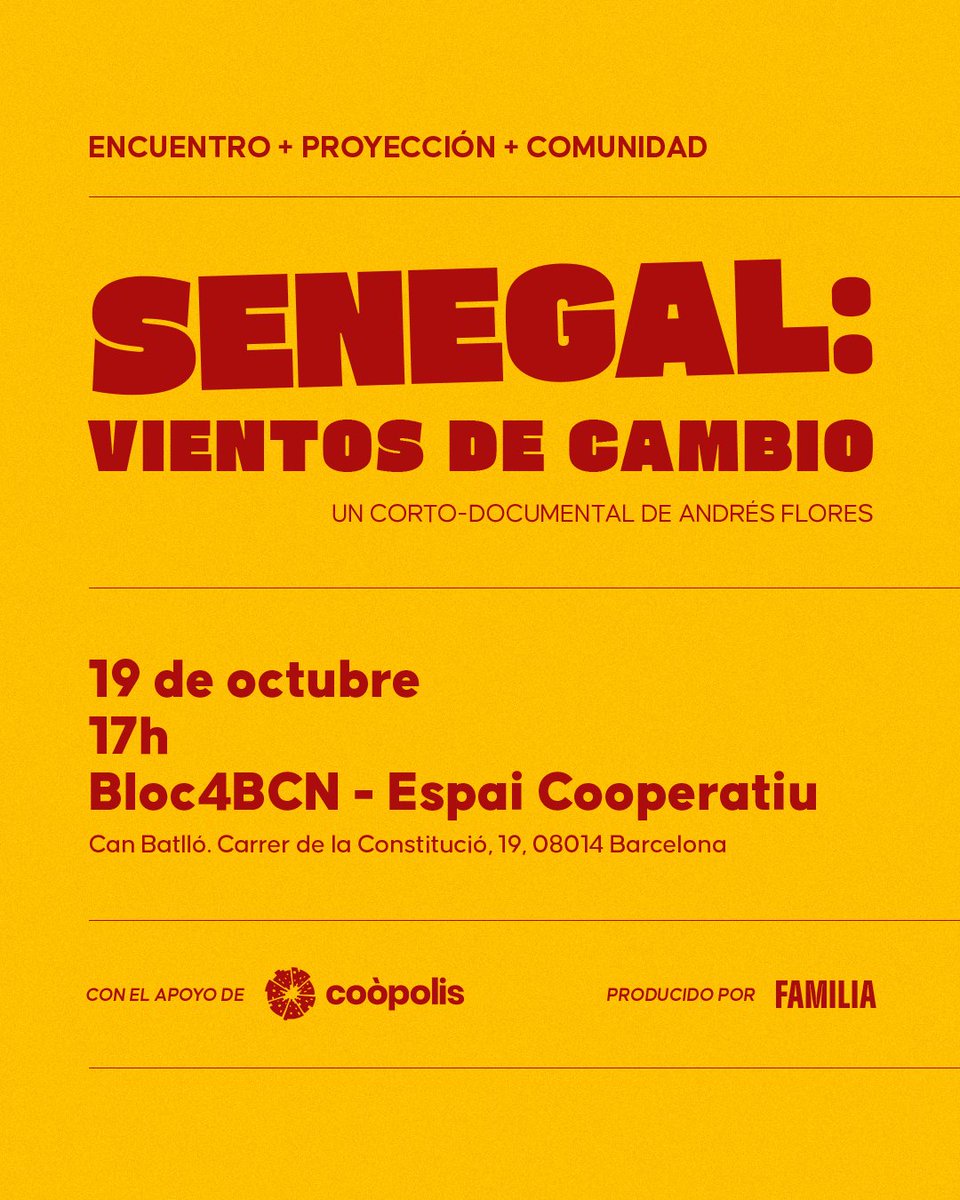 andyfls's tweet image. #Barcelona Voy a presentar mi documental “Senegal, vientos de cambio”, una forma de escuchar voces que suelen quedar lejos o silenciadas. Testimonios de jóvenes, migrantes y mujeres hablando sobre un país que está en transformación.