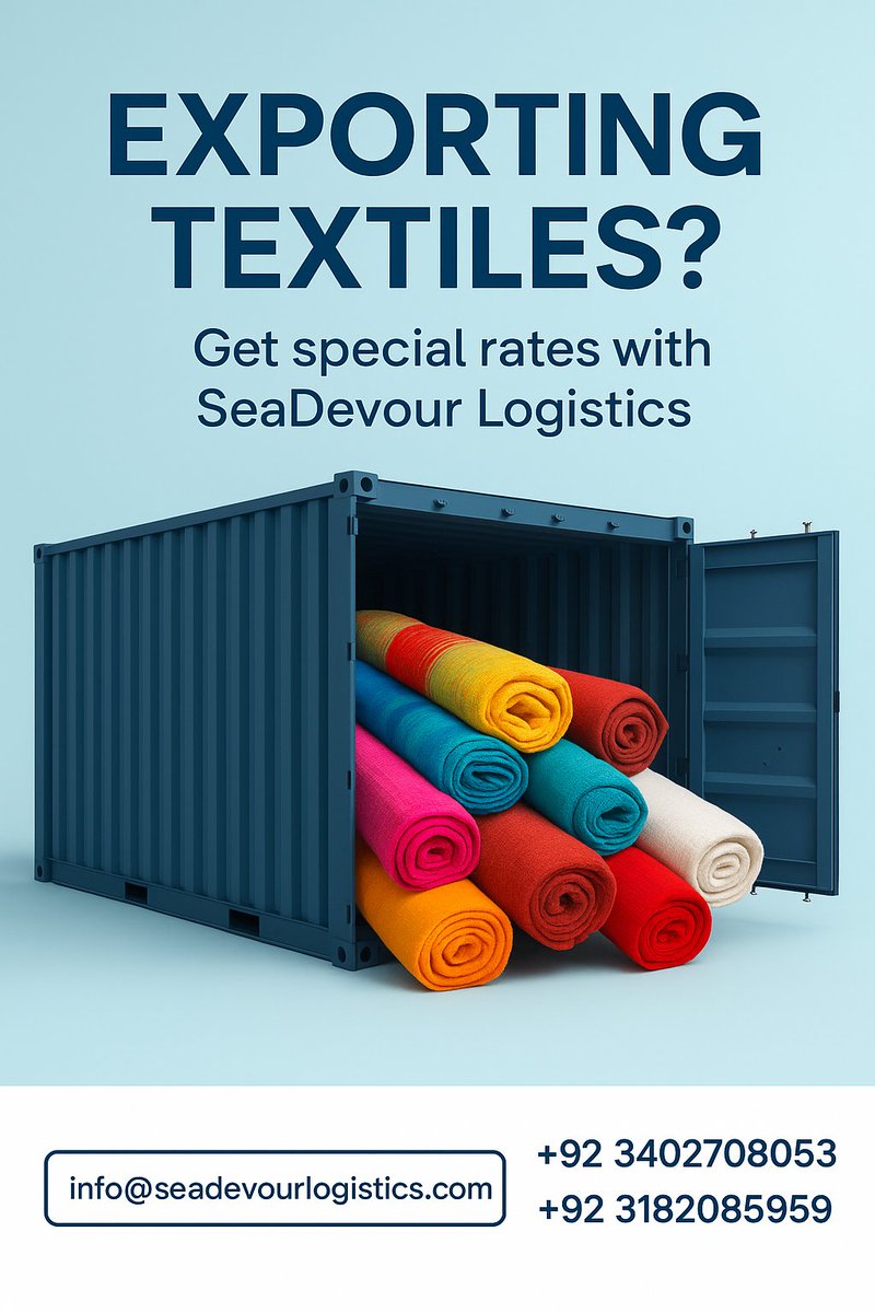 SeadevourLogi's tweet image. ✅ Reliable Shipping
✅ Global Trade Network
✅ Special Rates for Bulk Exports

📧 info@seadevourlogistics.com

📞 +92 3182085959 | +92 3402708053