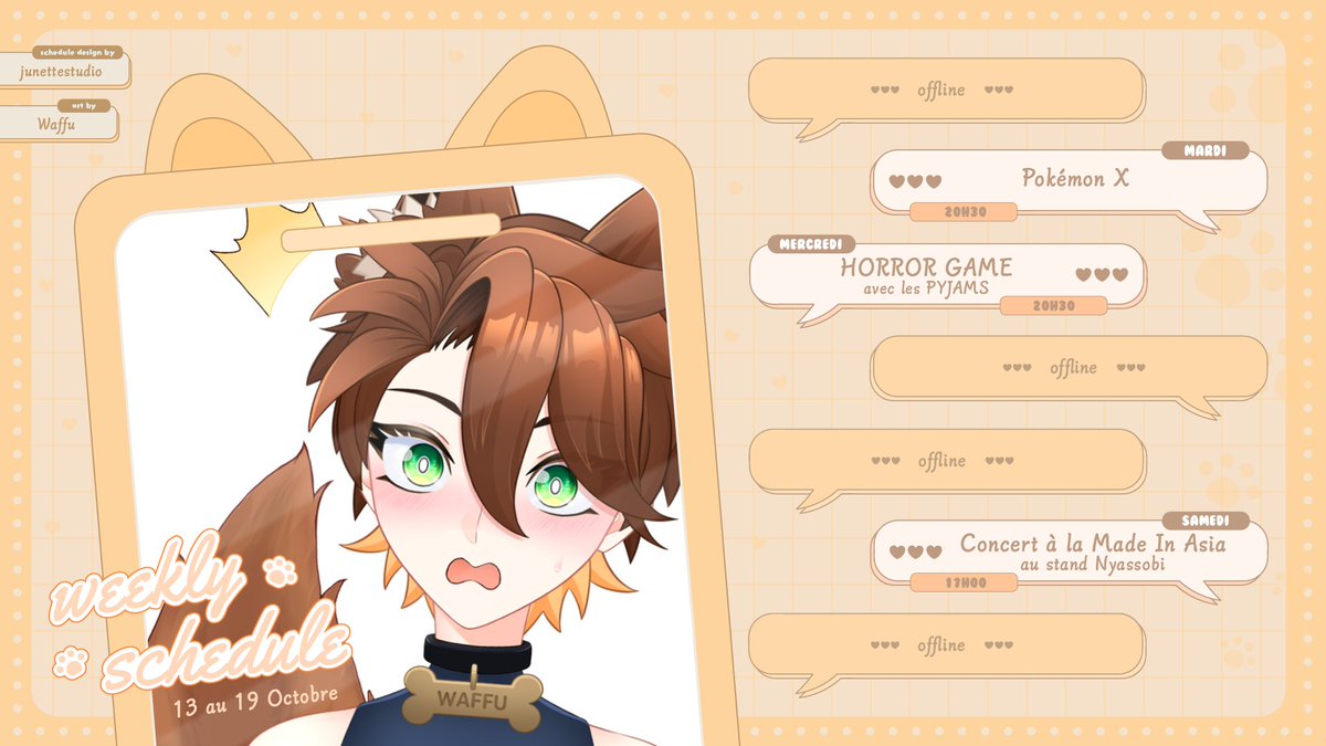 🐶 PLANNING DU 13-19 OCTOBRE 🐶

Pas de Café du Matin cette semaine ! J'ai un concert pour la MIA à préparer !
Bonne semaine à tous !