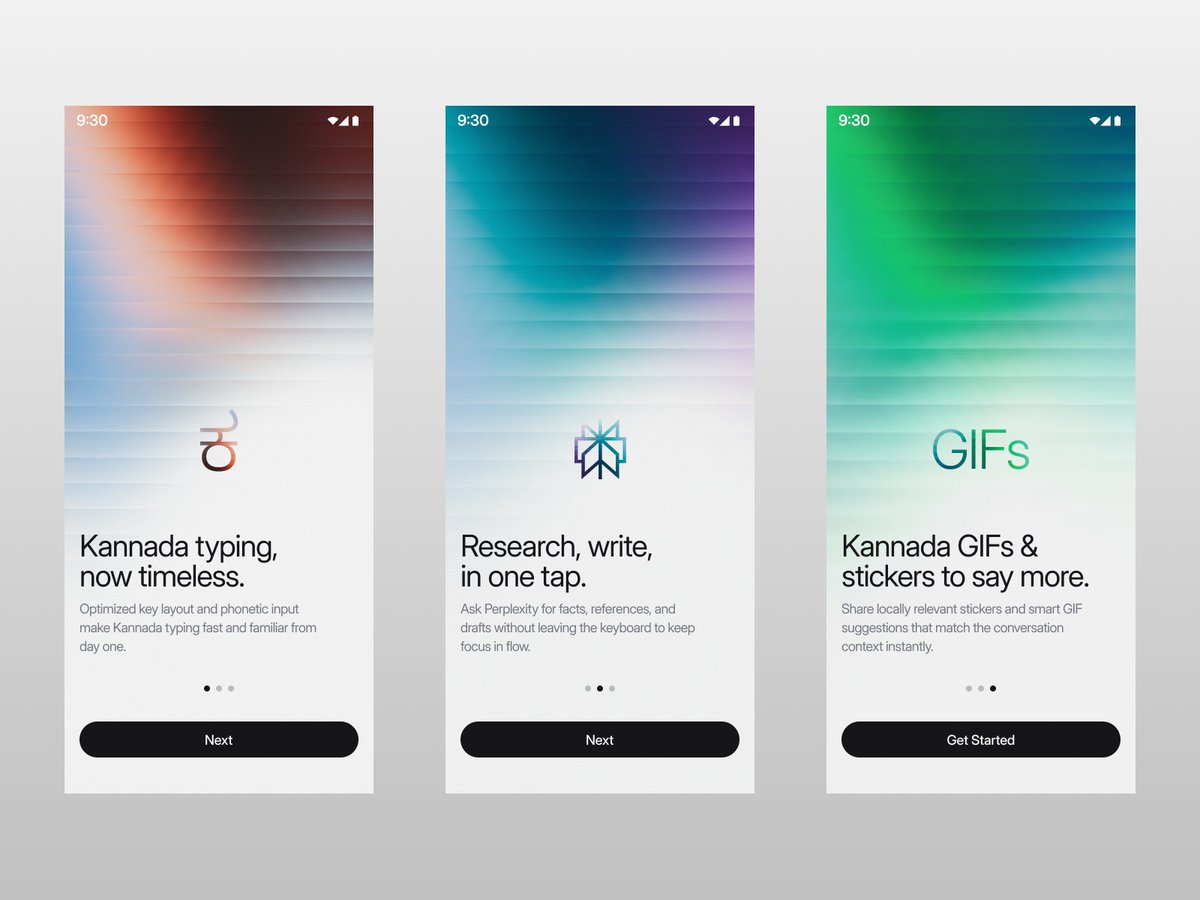 DesignerSoora's tweet image. 1 image, 30mins into @figma &amp;amp; created these onboarding screens for one of my friend&apos;s new keyboard app tailored for kannada content writers!