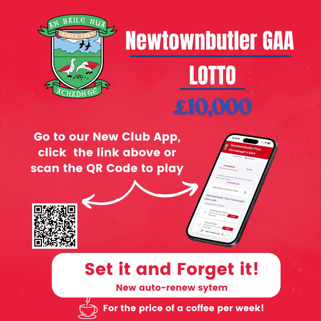 FirstFermanaghs's tweet image. Have you got your lucky numbers in the Lotto yet?  An bhfuil do huimhreacha ádhúla sa Lotto fós?
Get all the latest news on the Newtownbutler First Fermanagh's GAA app member.clubspot.app/club/newtownbu…