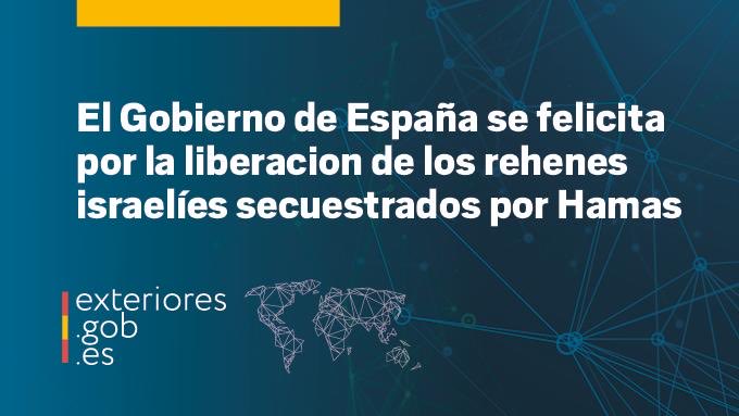 El Gobierno de España se felicita por la liberación de los rehenes, tras dos años secuestrados y retenidos en condiciones intolerables por el grupo terrorista Hamas.

🔗
exteriores.gob.es/es/Comunicacio…