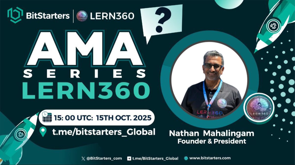 BitStarters_com's tweet photo. 🎙️ #AMA Announcement 

 #BitStarters  is excited to hold our AMA session with Nathan , the Founder  of @lern360

🗓 : 15th Oct 2025, 15:00 UTC
📍 Venue: https://t.co/2xuwMU7I4y

🎁 : 500 $LERN for 5 winners

See you there! https://t.co/tp2pISwu1W
