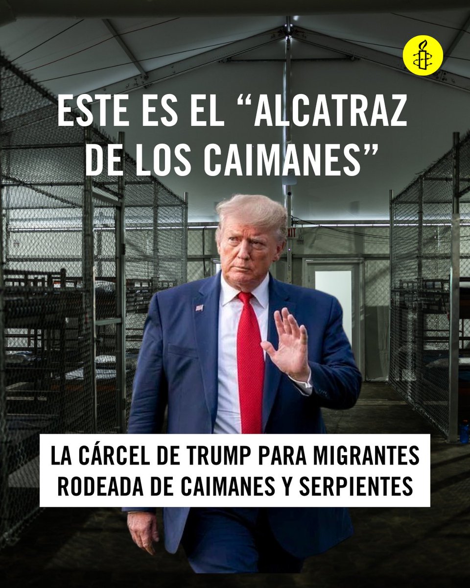 Parece una broma, pero, por desgracia, es real. En esta prisión de Florida, cientos de personas migrantes y solicitantes de asilo sobreviven en condiciones inhumanas y rodeadas de serpientes y caimanes. 🔴 ¡Firma ahora para exigir su cierre inmediato! amn.st/6011AaAjU