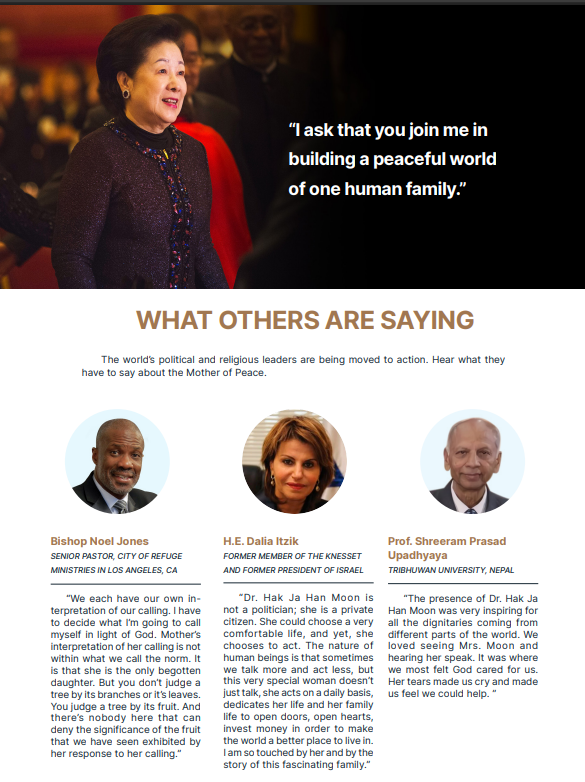 rtmarsh's tweet image. 🌍 “Join me in building a peaceful world of one human family.” – Dr. Hak Ja Han Moon, Mother of Peace 🌍
🔗 uk.upf.org/upf-celebrates…
Celebrated by world leaders, Nobel laureates, and faith figures across continents, Dr. Hak Ja Han Moon leads with compassion and action — breaking…