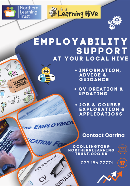 Looking for a new job or thinking about a career change? 

Get 𝗳𝗿𝗲𝗲 𝗮𝗻𝗱 𝗳𝗿𝗶𝗲𝗻𝗱𝗹𝘆 𝗲𝗺𝗽𝗹𝗼𝘆𝗮𝗯𝗶𝗹𝗶𝘁𝘆 𝘀𝘂𝗽𝗽𝗼𝗿𝘁 at the Newbiggin Learning Hive!

Call Corrina to get started and take the next step toward your future!
#newbiggin