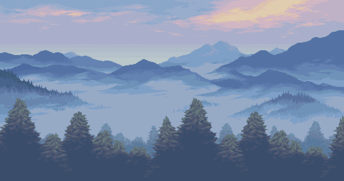 Forest - mountains #pixelart #ドット絵 #NinjaGaidenRagebound