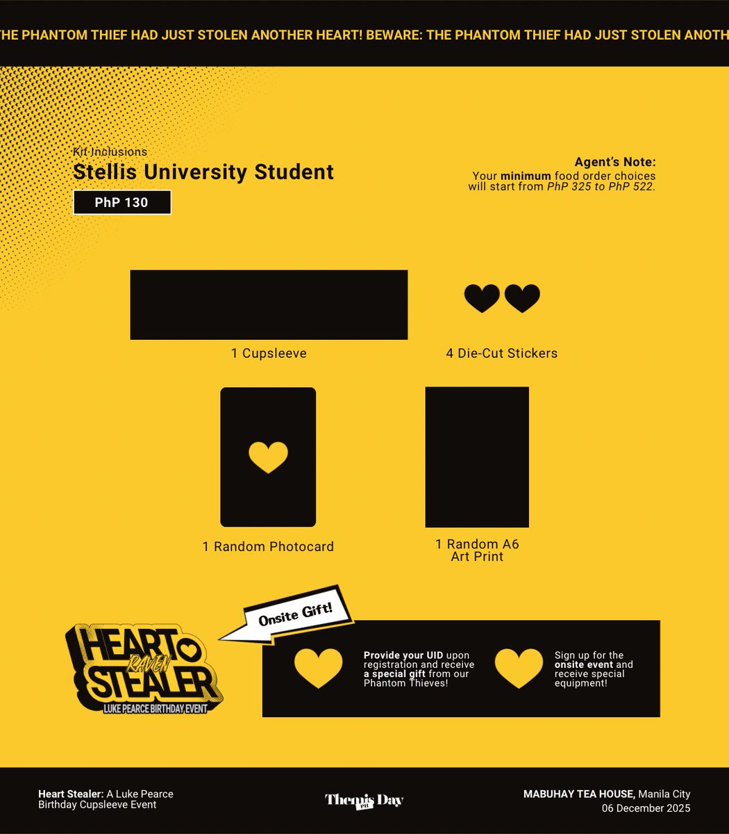 themisdayph's tweet photo. Will you be joining Raven, or will you be one of NSB's secret agents from Stellis University who will catch him this December? 🃏💛

#LUKECSE2025 #HeartStealerCSE #TearsOfThemis https://t.co/gxUaV8ywif