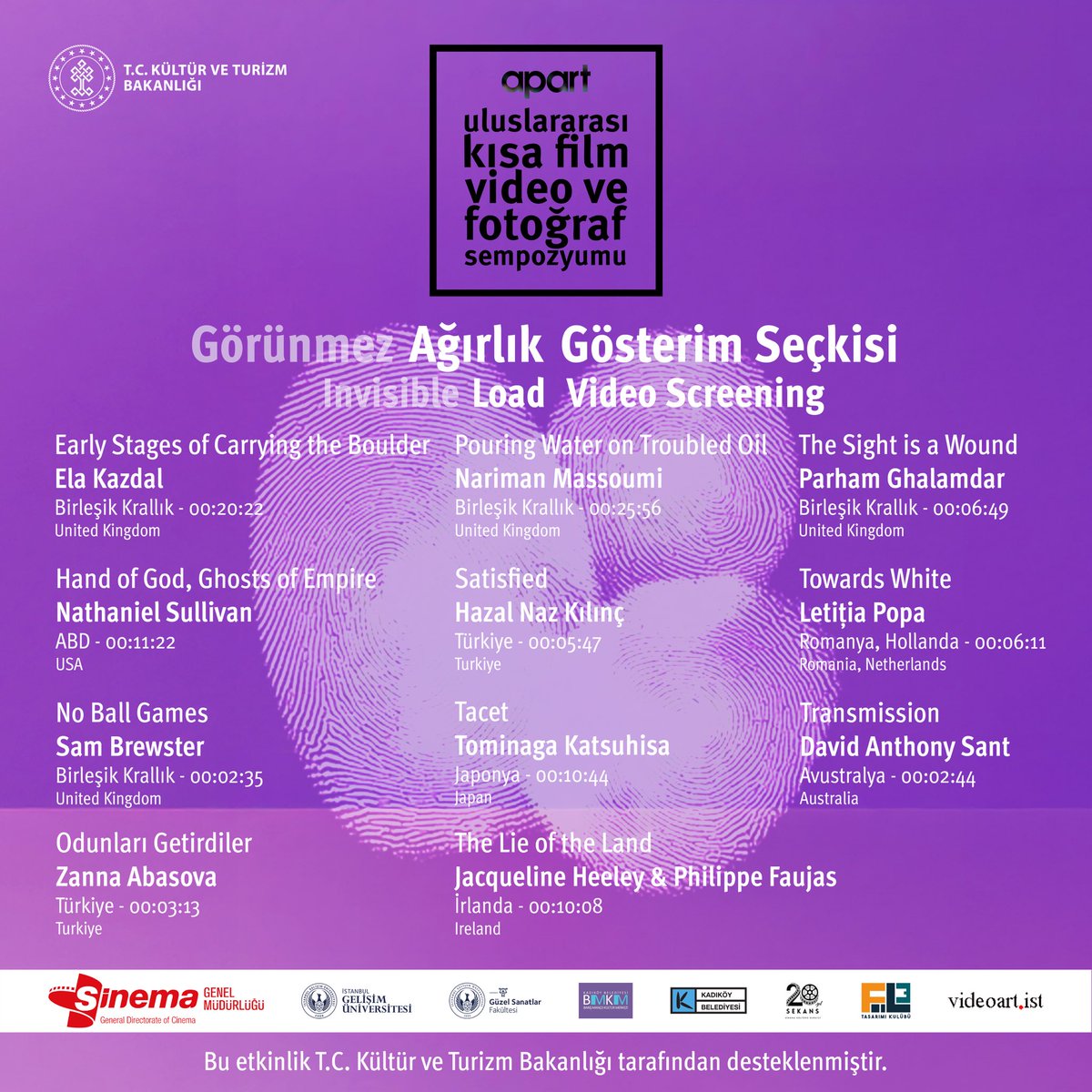 “Görünmez Ağırlık” Video Gösterim Seçkisi, 25 Ekim 2025 Cumartesi günü iki oturum olarak gerçekleşecek.

Kavramsal ve estetik olarak otorite teması etrafında şekillenen çalışmalardan oluşan seçkinin küratörlüğünü Tuncer Mert Aydın ve Tahir Ün üstleniyor.

<a href="/tmertaydin/">mareşal prof. araş. gör. tma</a> 
<a href="/tahirun/">Tahir Ün</a>