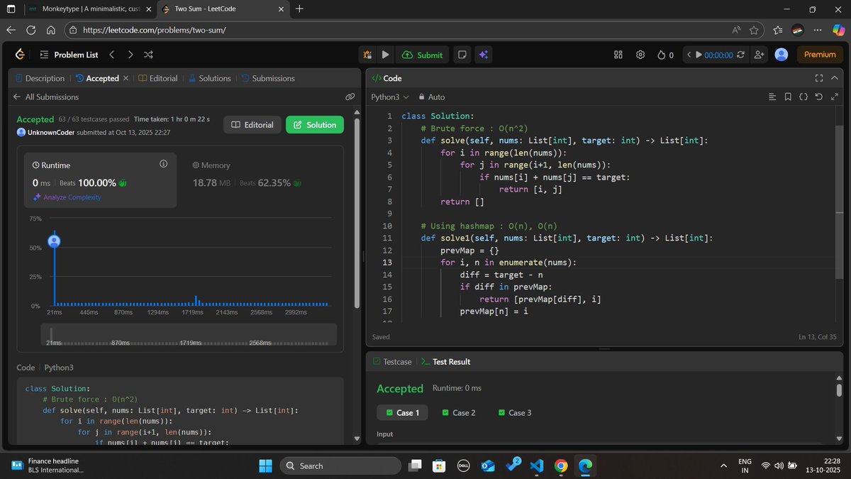 prveen_yadav_'s tweet image. Day-3 of #100DaysOfCode
Solved Problem : two sum
1. Brute force - O(n^2), O(1)
2. Using hash map - O(n), O(n)
Apart From that : Write some #React & #Express code
#LeetCode #DSA #100daysofpractice #Development