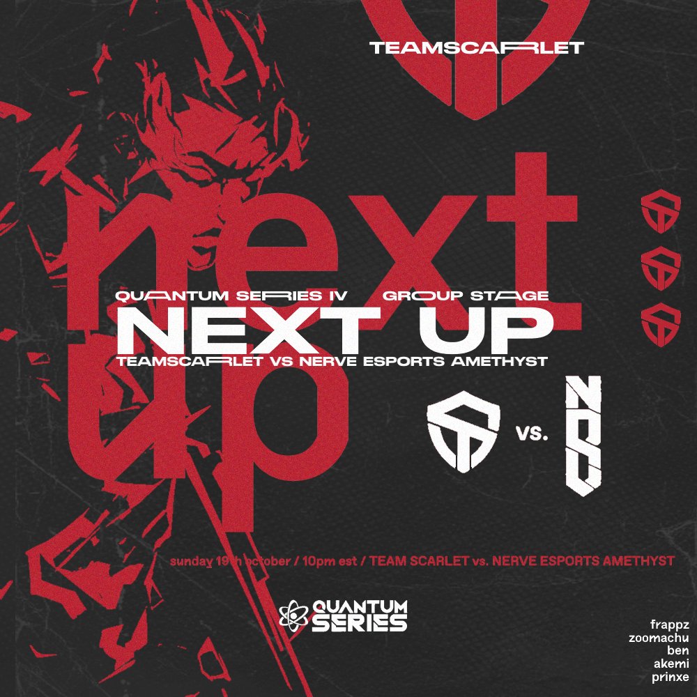 Team Scarlet Valorant returns next week in the Quantum Series 4!

We play <a href="/nerve_esp/">Nerve Esports</a> Amethyst in the Group D Opener!