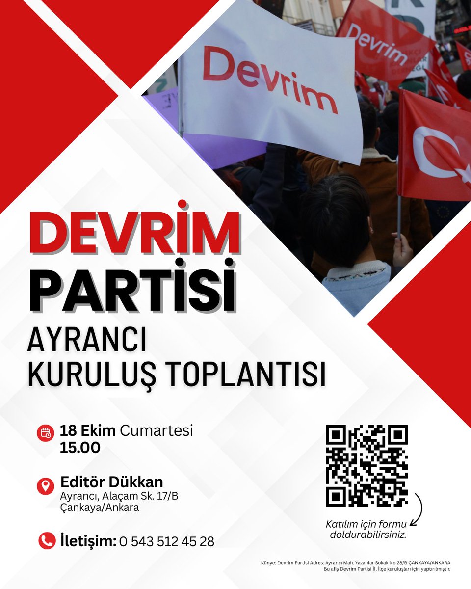 DHAyranci's tweet image. 📢 Devrim Partisi Ayrancı Kuruluş Toplantısı&apos;nda bir araya geliyoruz. Tüm Ayrancı halkı davetlidir.

🗓 18 Ekim Cumartesi 

📍Editör Dükkan

⏰️ 15.00