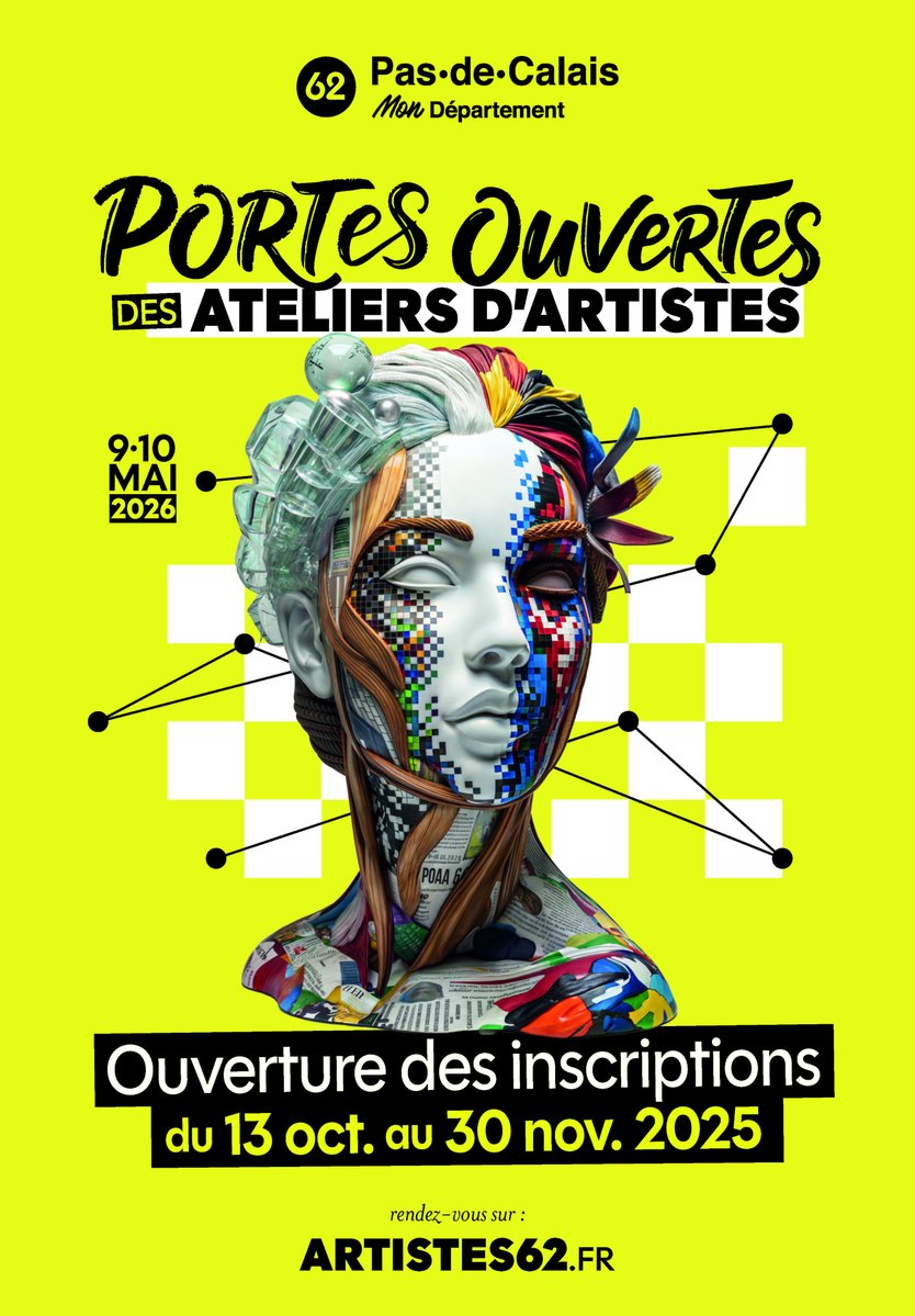 🎨Portes Ouvertes des Ateliers d'#Artistes : inscriptions ouvertes jusqu'au 30/11🖌️Les artistes en arts visuels du #PasdeCalais ouvrent les portes de leurs ateliers les 9 &amp; 10/5 2026. Découvrez leurs productions, projets &amp; créations en cours
Inscriptions : artistes62.fr