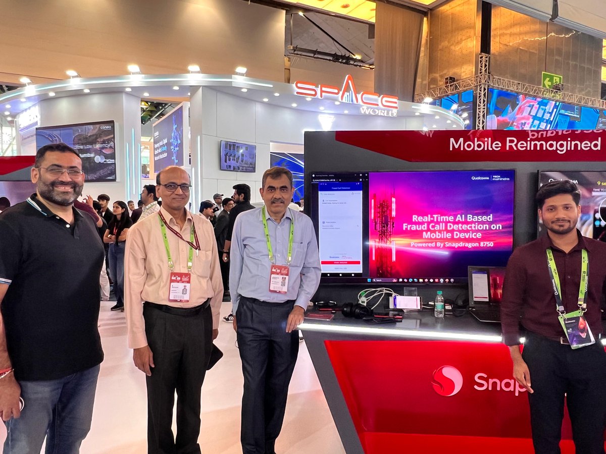 tech_mahindra's tweet image. Excited to have showcased the future of #AIInnovation at the 4-day Indian Mobile Congress 2025 at Yashobhoomi Convention Centre, Delhi!
In collaboration with Qualcomm, we demonstrated our #AI-driven real-time fraud call detection, powered by on-device AI and Snapdragon 8750…