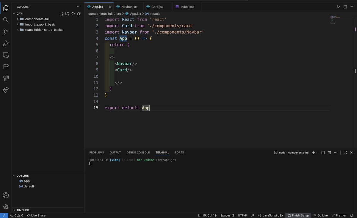 jatinmajoka12's tweet image. 👉🏻React Revision — Day 1✅
Topic Covered 👇
🔹Overview of React & Folder Setup
🔹Import/Export in JS
🔹Components
I know it’s a small start… but step by step, we’ll build something big 🚀
Consistency > Speed 💪
#ReactJS #100DaysOfCode #WebDev #JavaScript #Frontend #codingdaily