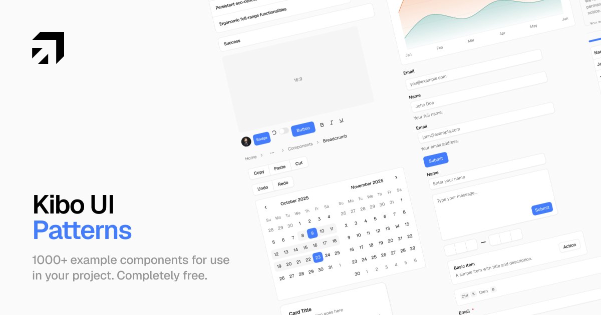 haydenbleasel's tweet image. Introducing Kibo UI Patterns.
1000+ @shadcn examples for use in your project.
Every component. Every variant. Every state.
Completely free.
Link 👇