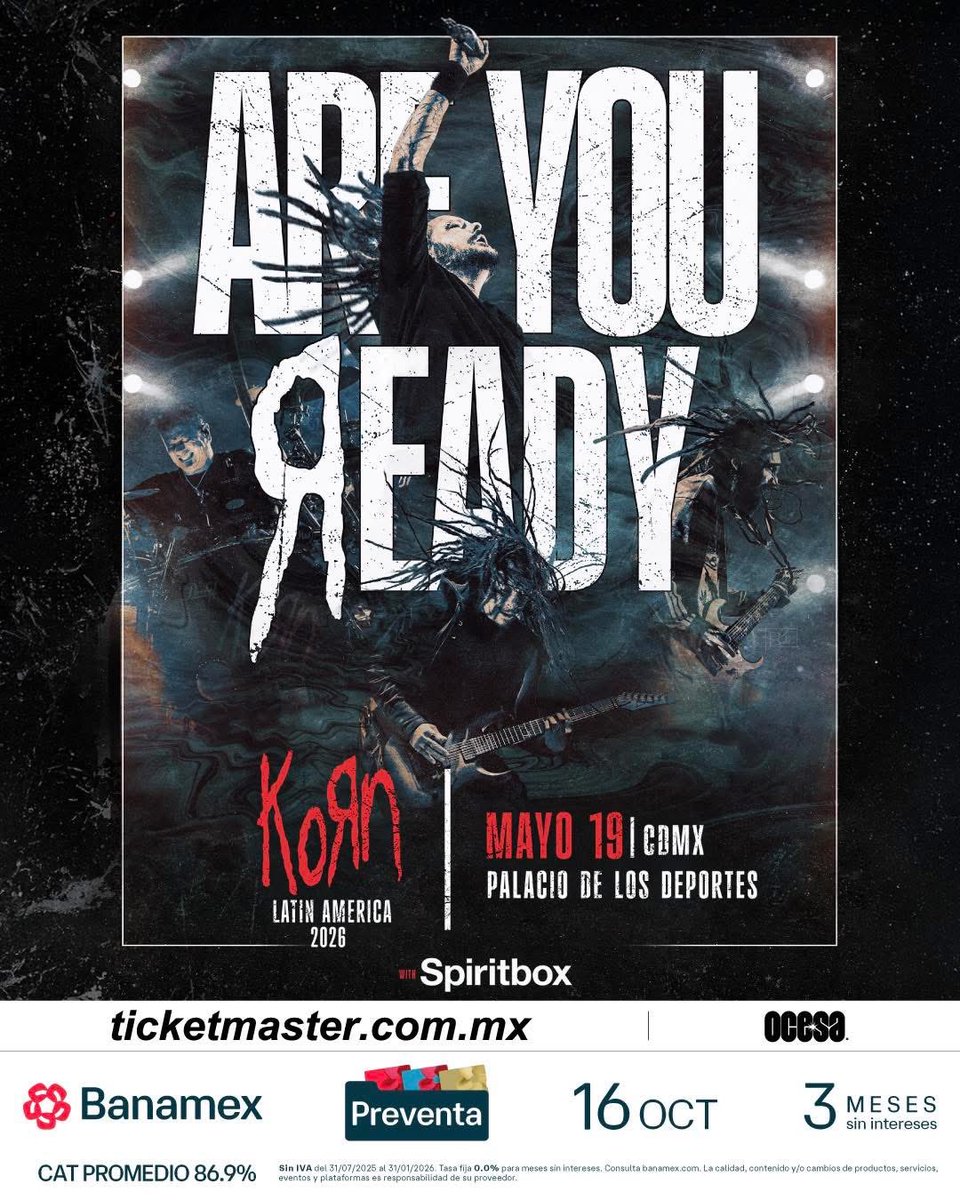 💀¡KORN REGRESA A LA CDMX!🩸
19 de mayo, Palacio de los Deportes. Are You Ready?