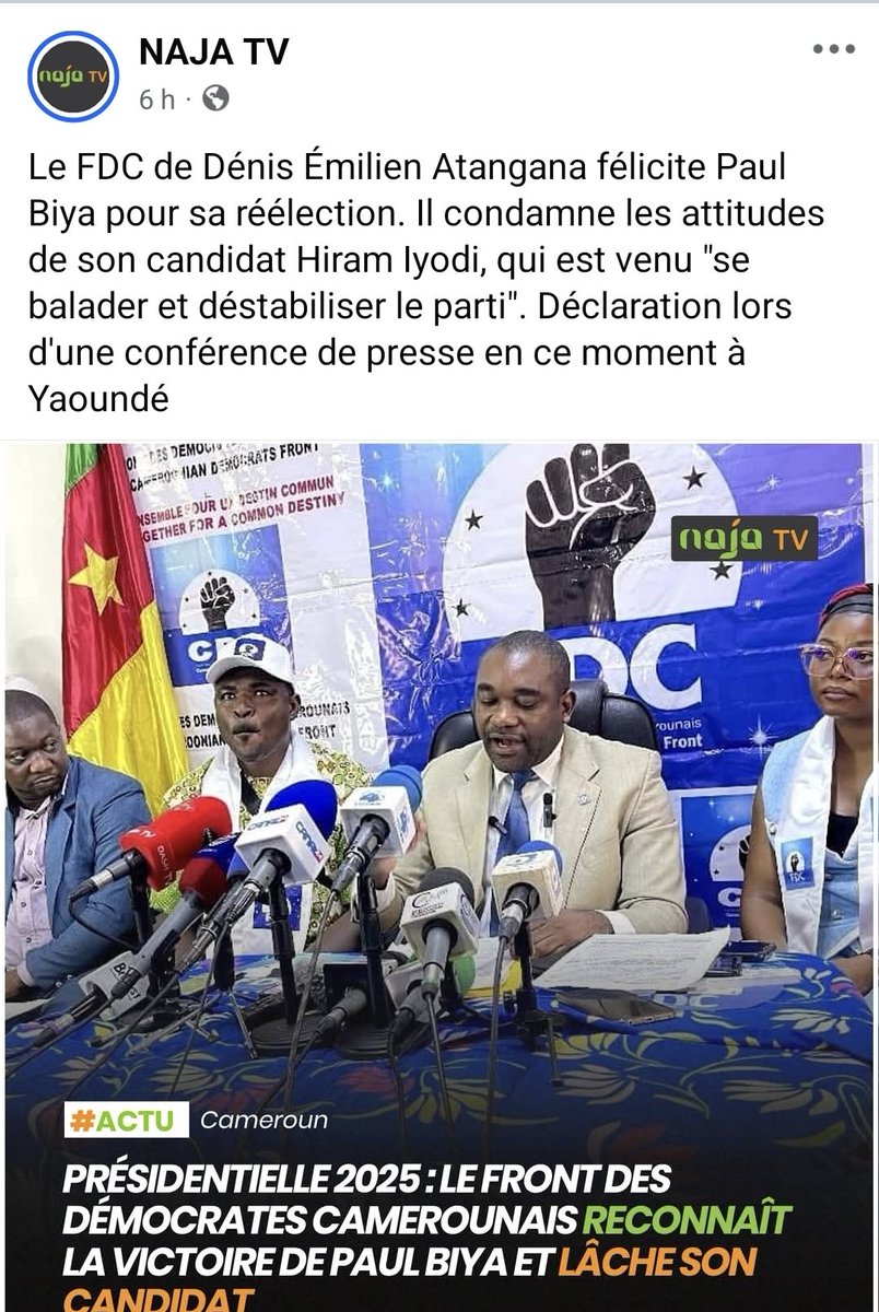 AnniePayep's tweet photo. Ce Denis Emilien Atangana qui a déclaré Paul Biya vainqueur avant le conseil constitutionnel jusqu'à parler de résultats provisoires, il n'est pas concerné par les menaces du Moulinex? 👀🫣😏
Quelle cirque! 
#Etoudi2025 #presidentielle2025 https://t.co/UGQo3KoOhP