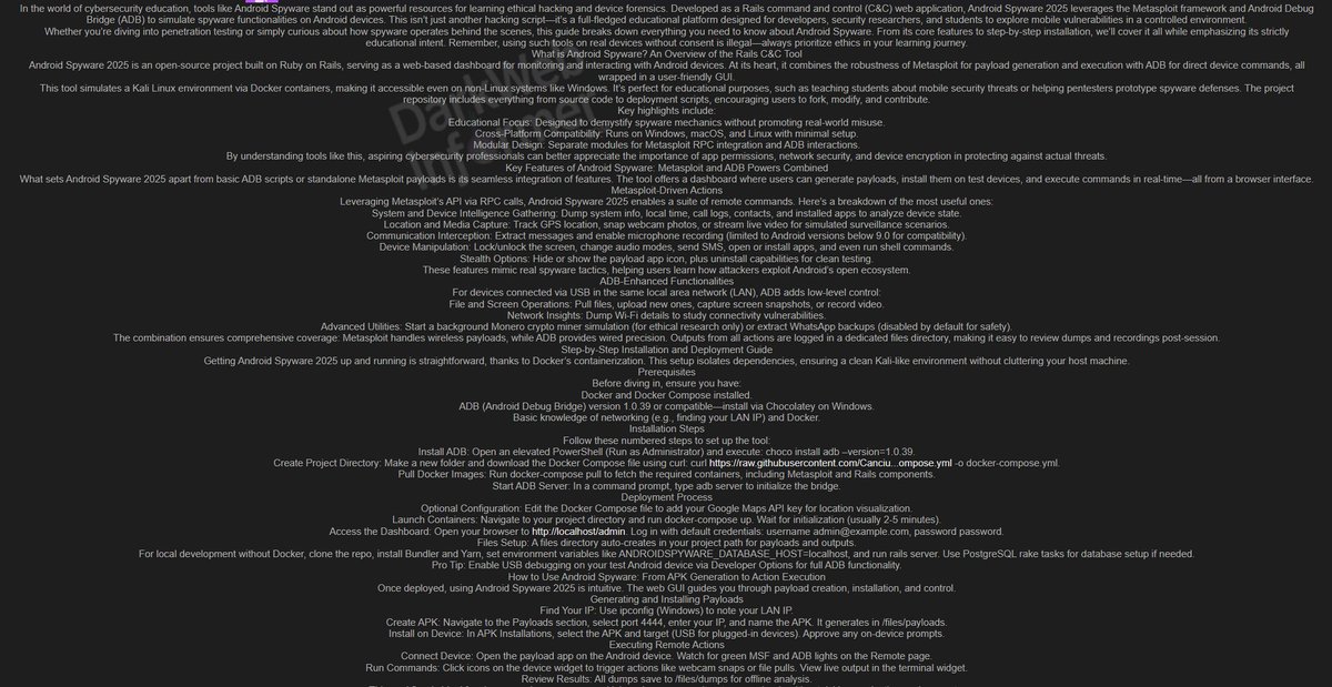 DarkWebInformer's tweet image. 🚨 Claimed Sale of Android Spyware 2025: Rails-based C2 with Metasploit and ADB