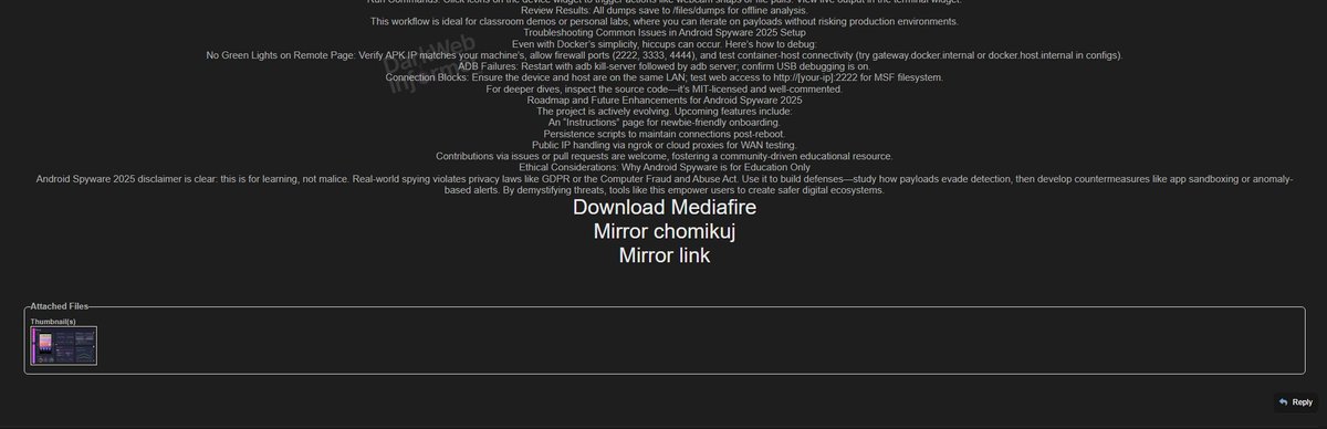 DarkWebInformer's tweet image. 🚨 Claimed Sale of Android Spyware 2025: Rails-based C2 with Metasploit and ADB