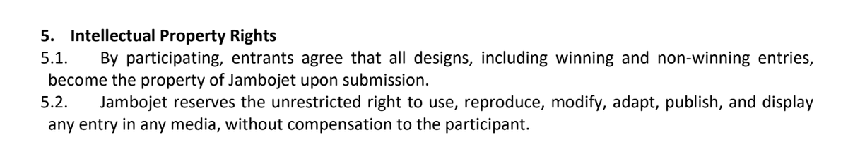 You need to say that you're planning make people work for free and take ownership of their work without compensation, <a href="/FlyJambojet/">FlyJambojet</a>.
