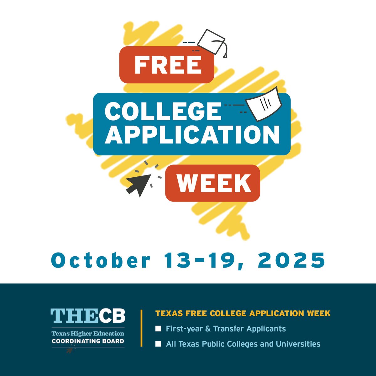 Humble ISD (@humbleisd) on Twitter photo Exciting news for Texas students! Texas Free College Application Week is happening October 13-19, 2025. During this week, Texas residents can apply to any Texas public college or university for undergraduate admission without paying any application fees through <a href="/ApplyTexas/">ApplyTexas Updates</a>! Exciting news for Texas students! Texas Free College Application Week is happening October 13-19, 2025. During this week, Texas residents can apply to any Texas public college or university for undergraduate admission without paying any application fees through <a href="/ApplyTexas/">ApplyTexas Updates</a>!
