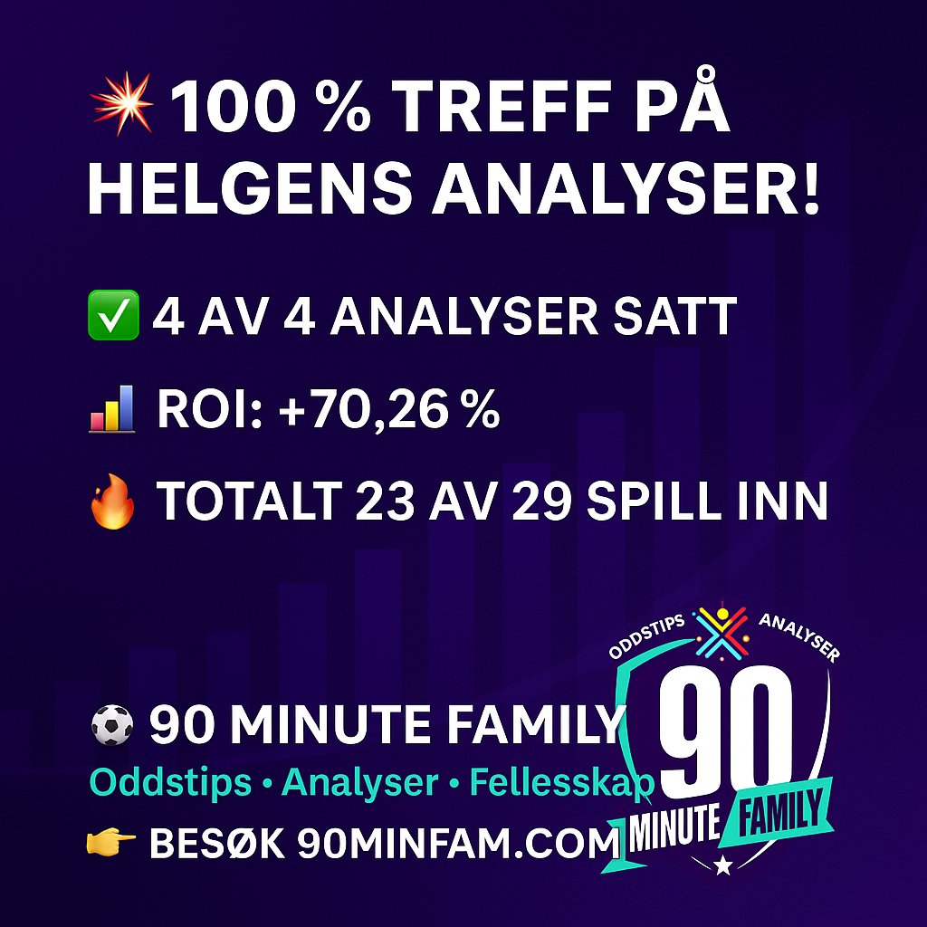 90minutefamily - oddstips og analyser tweet media