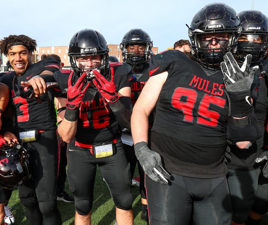 UCM_Alum's tweet photo. The scene is set, and the Mules are ready for their big moment. 🎬🏈 

Catch the #UCMhoco 2025 game at 1:30 p.m. and check “football game” off your Traditions Keeper list! Stop by Smiser Alumni Center to grab your book and start tallying your UCM memories. ❤️🖤 https://t.co/CvR0wOKtA6