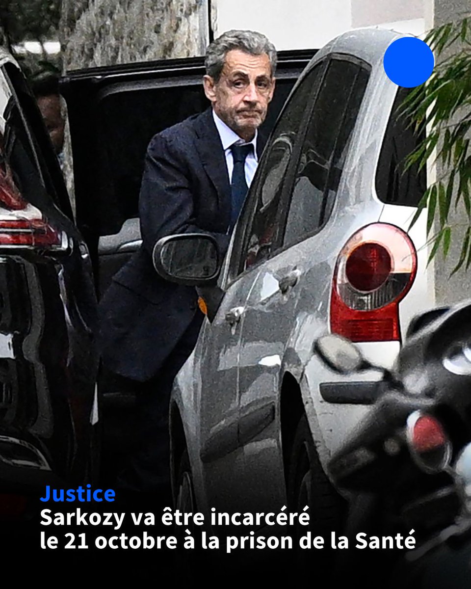 ⚖️ Nicolas Sarkozy sera incarcéré le 21 octobre prochain à la prison de la Santé à Paris, selon des sources proches du dossier.