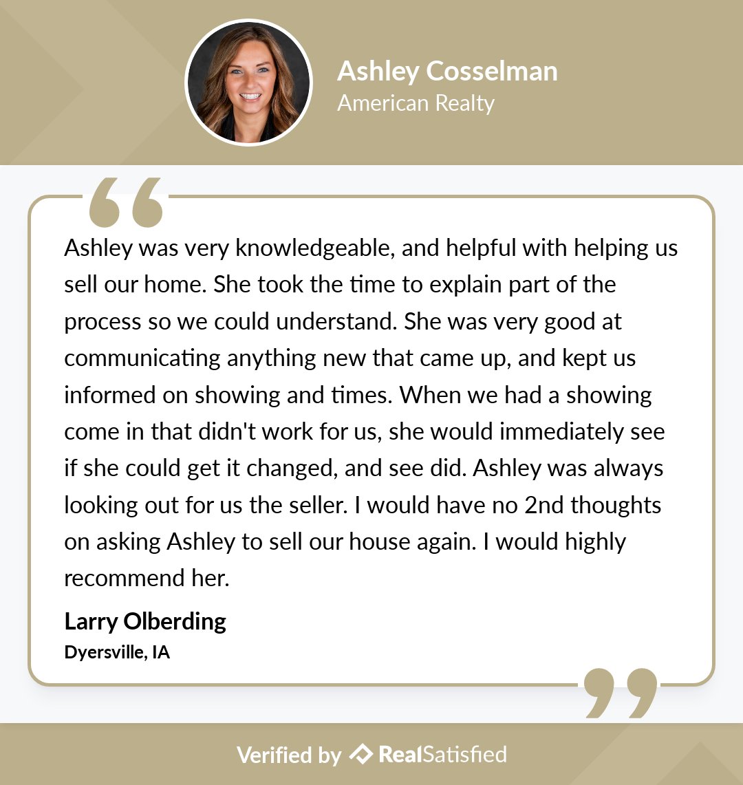 Ashley_kl's tweet photo. Larry &amp; JoAnn could not have been more wonderful throughout the entire selling process! Grateful for the opportunity to assist them in selling! https://t.co/BZQ7Efr6Lh via @realsatisfied https://t.co/J8355bIHFr