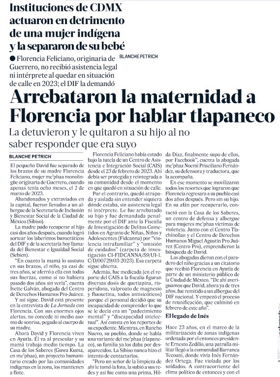 CentroProdh's tweet image. El bebé David fue separado de su madre Florencia Feliciano, mujer me’phaa de Guerrero, tras haber sido llevados ambos a un albergue de #Sibiso en #CDMX. Florencia pudo recuperarlo 2 años después de enfrentar discriminación institucional de @FiscaliaCDMX, con el invaluable apoyo…