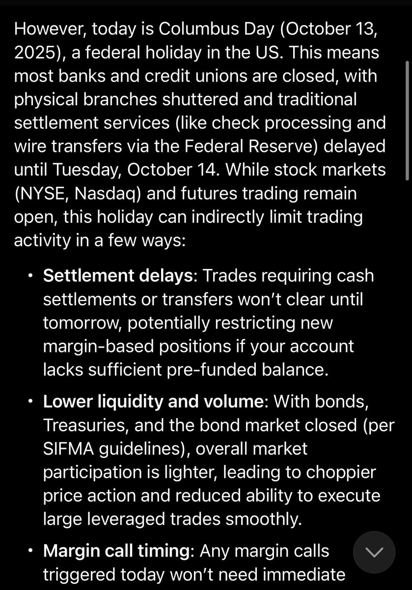 WaiWaiChen666's tweet image. Good morning, #OpenArmy ☀️💎
It’s Columbus Day today — most banks are closed, and transfers or margin settlements are delayed until tomorrow.
So if the market feels quiet today, don’t worry — the real move might be loading for tomorrow. 🚀
Stay calm, stay focused, and keep your…