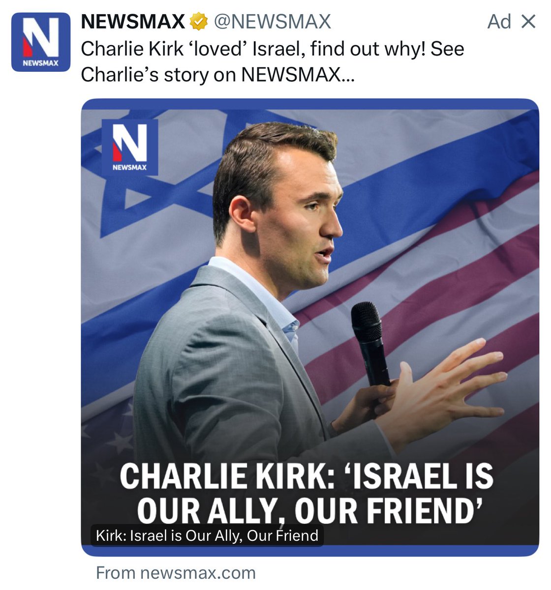 The Israeli Foreign Ministry funds Newsmax

This ad screams of desperation