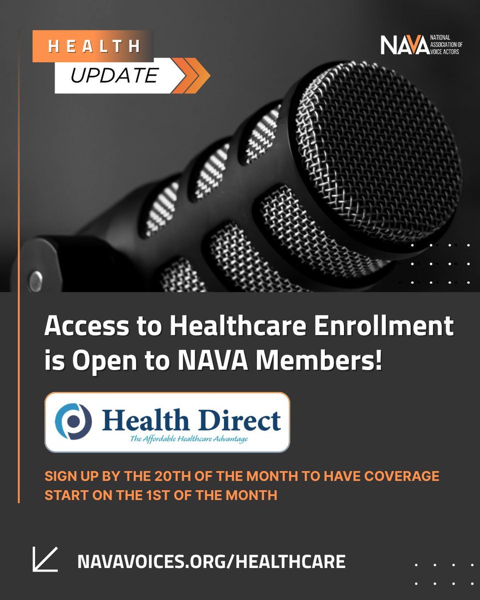 NAVA Members now get access to healthcare through Health Direct! Enrollment is open, with vision and dental also available. Sign up by the 20th of the month to have coverage start on the 1st of the month.

Are you on the Vault plan? Those plans are going away November 1st so be