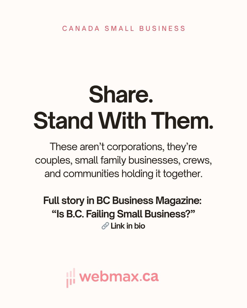 WebMaxCanada's tweet image. Thanksgiving? 
Trades, construction, small businesses are holding Canada together while buried in red tape &amp;amp; rising costs.
They deserve more than thanks, they deserve change.
🔗 Read: “Is B.C. Failing Small Business?” @ BCBusiness bcbusiness.ca/industries/gen…