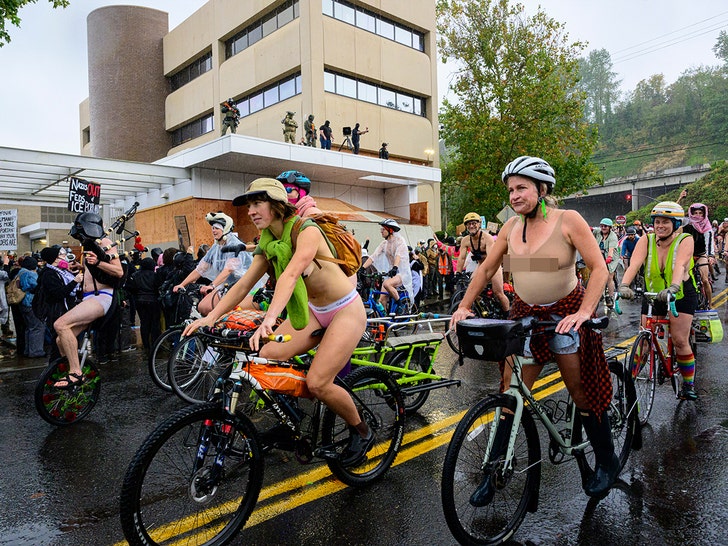 TMZ's tweet image. The protest was an "emergency" edition of the World Naked Bike Ride -- an event usually taking place in summer -- and involved protesters on bikes, making their way to the city's U.S. Immigration and Customs Enforcement building yesterday.