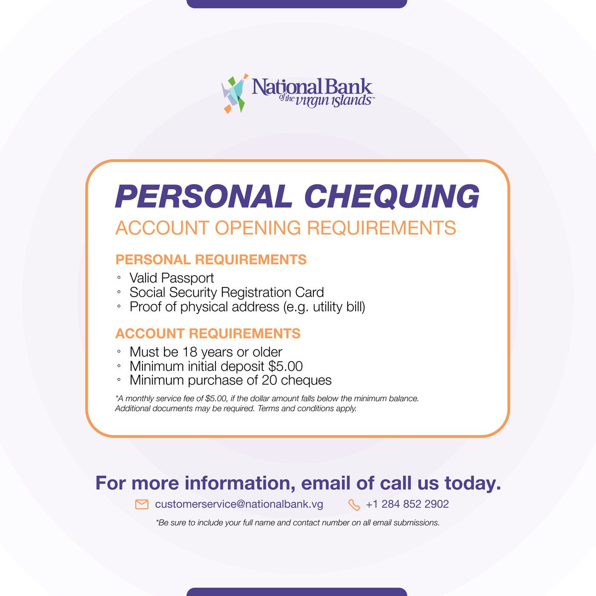 BankIslands's tweet image. 💼 Banking That Fits Your Life
NBVI Personal Checking gives you the freedom to bank on your terms.
For more information, email or call us today.
📞 +1 284 852 2902
📩 customerservice@nationalbank.vg
#EverydayBanking #personalchequing #theofficialbankofparadise #yourcommunitybank