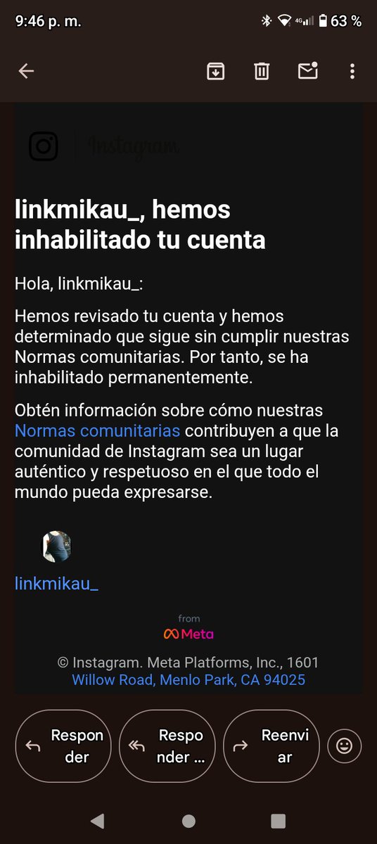 linkmikau's tweet image. Día 116
@Instagram @Meta @InstagramComms aún no responden.
Mi cuenta @linkmikau_ fue desactivada sin justificación y el formulario de apelación no sirve.
Solo quiero que alguien revise mi caso de forma justa.
#InstagramSupport #InstagramHelp #CuentaInjustamenteSuspendida